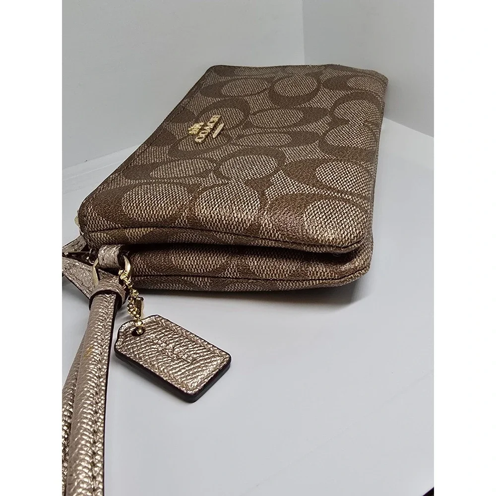Authentic COACH Signature Wristlet  Gold Logo ‎ Preloved Charm
